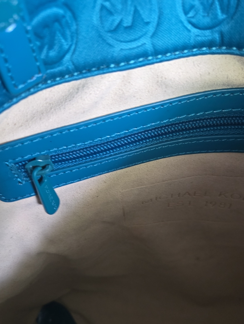 Michael Kors Teal Blue Embossed Logo Tote - Picture 7 of 8